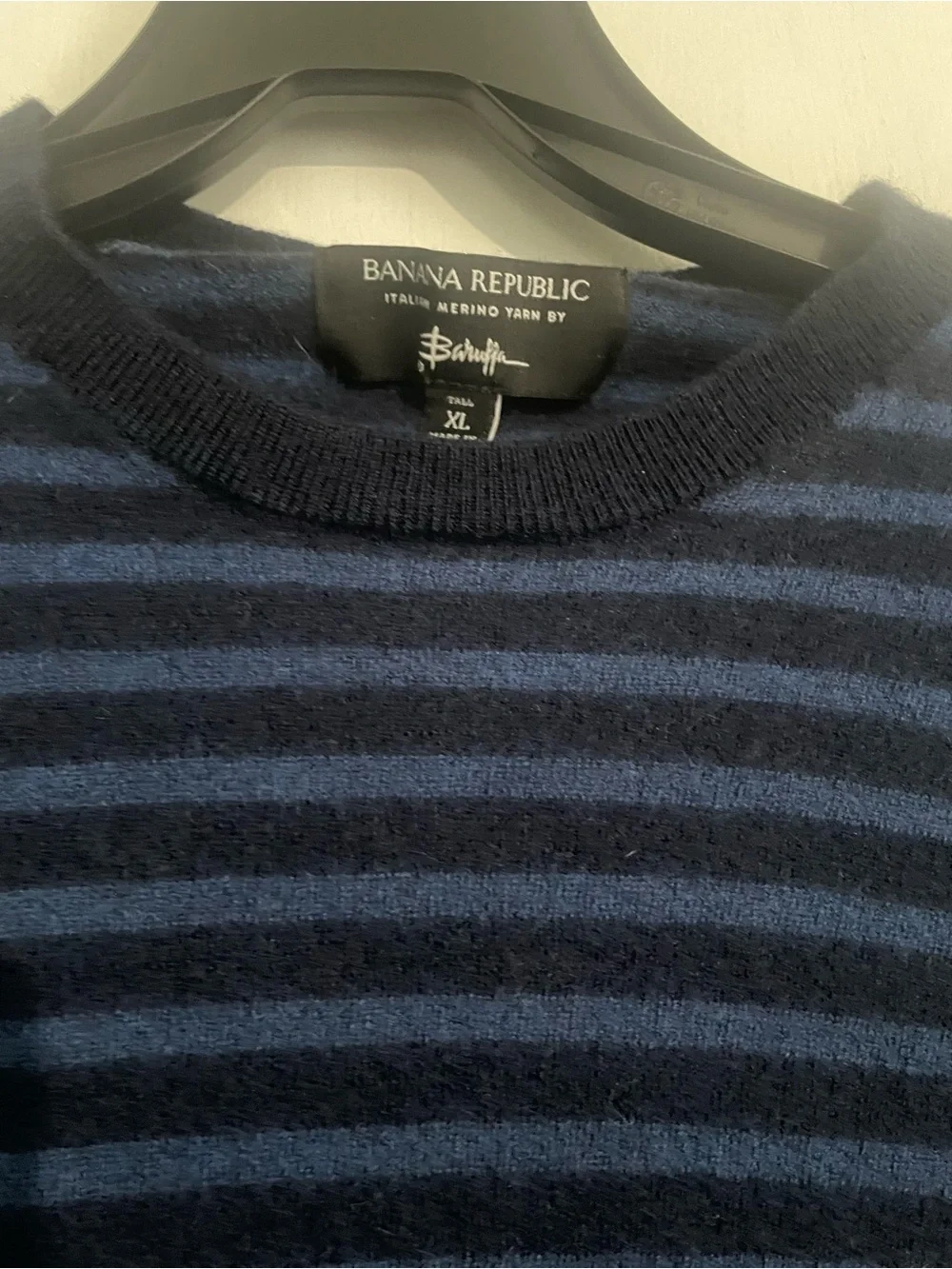 Banana Republic Striped Crewneck Sweater - Navy & Blue Italian merino yarn by